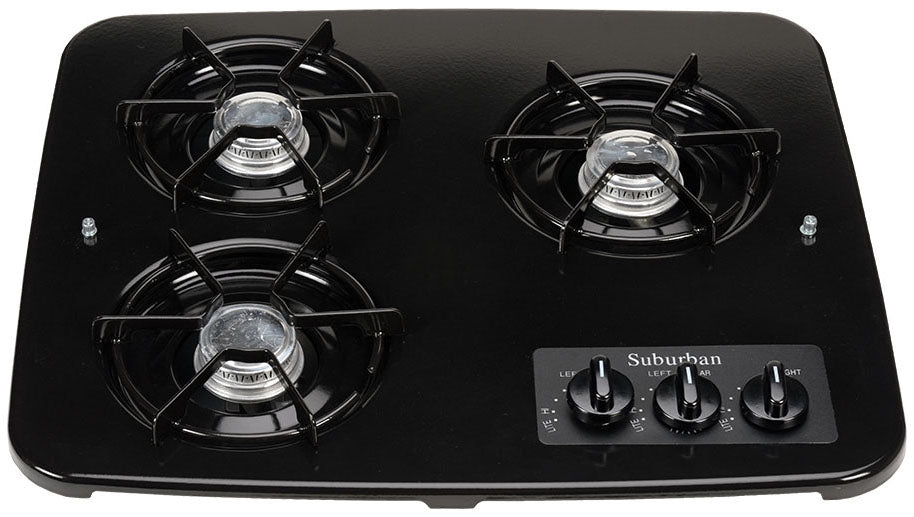 Airxcel (Suburban) RV Cooktop Burner DropIn Cooktop 3 Burner, Black