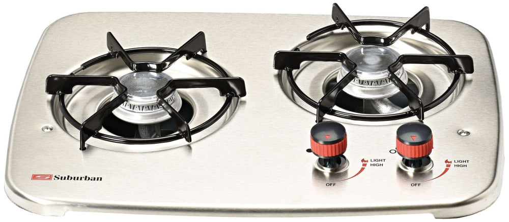 Conversion Van RV Two Burner Gas Cooktop with Hood and Wind Guard 